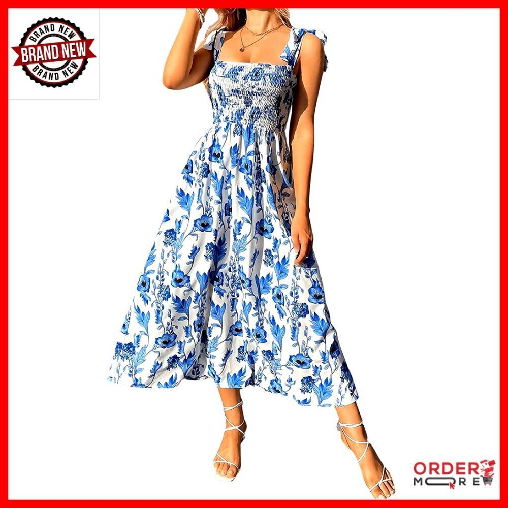 Floral Print Square Neck Ruffle Maxi Dress Boho Chic Summer Vacation Wear